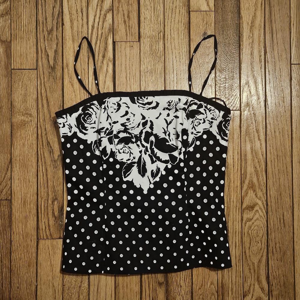 Elegant Black and White Floral Polka Dots Women's Corset Top